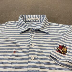 Criquet Polo Shirt Mens Large Blue Stripe Crusaders Crest Pima Cotton Golf